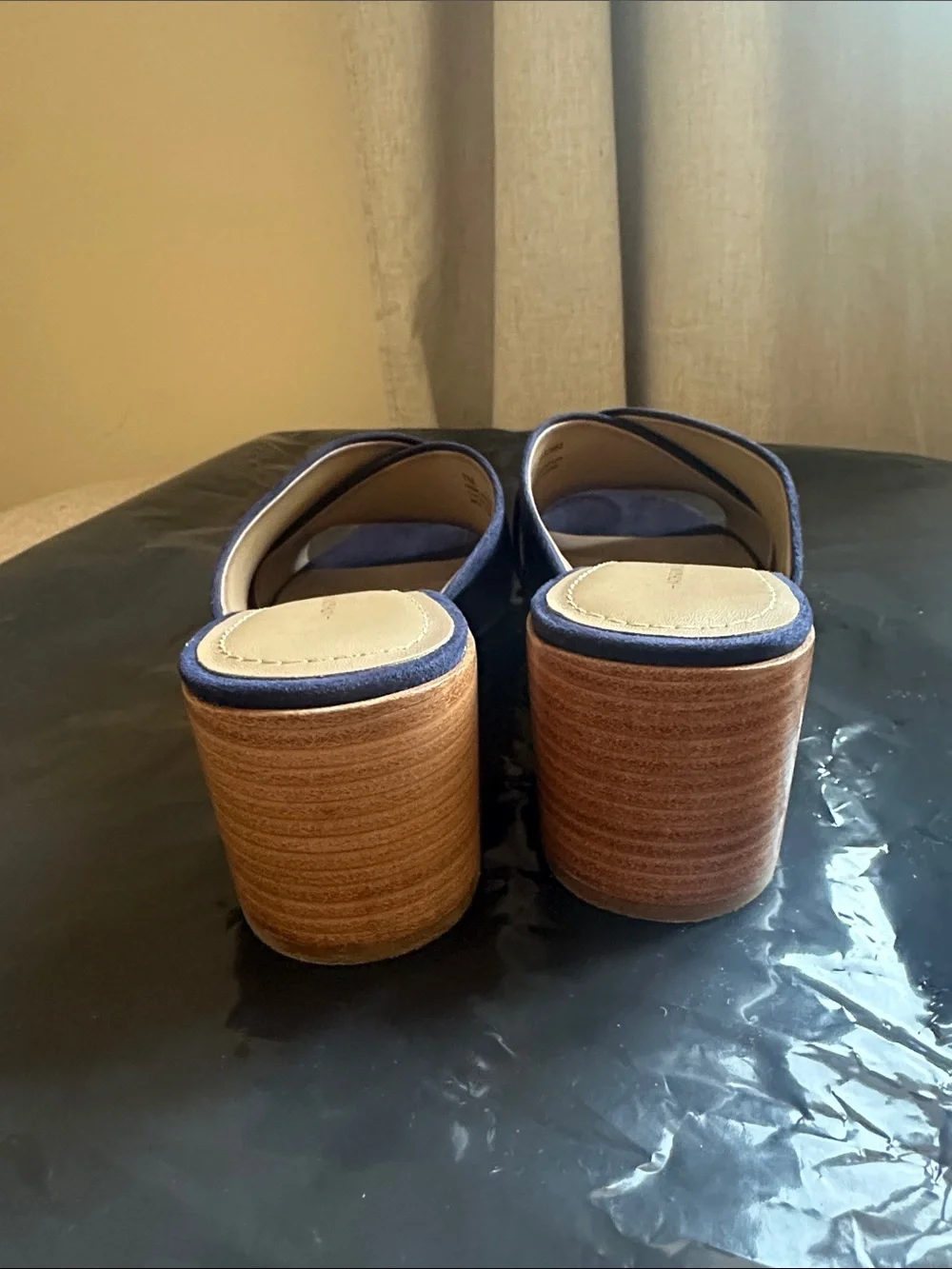 Blue suede block heel sandal
